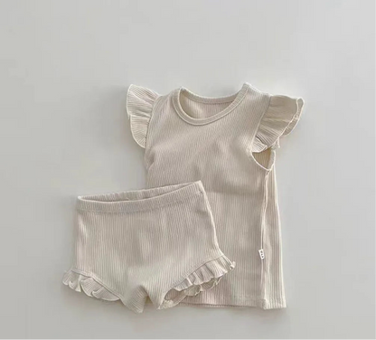 Ruffle Sleeve Cotton Baby Girl Set – 100% Cotton Summer Outfit