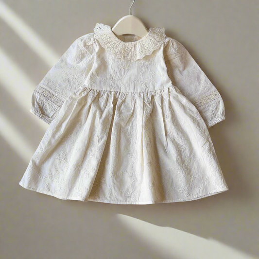 Girls Embroidered Cotton Dress - Classic Elegance
