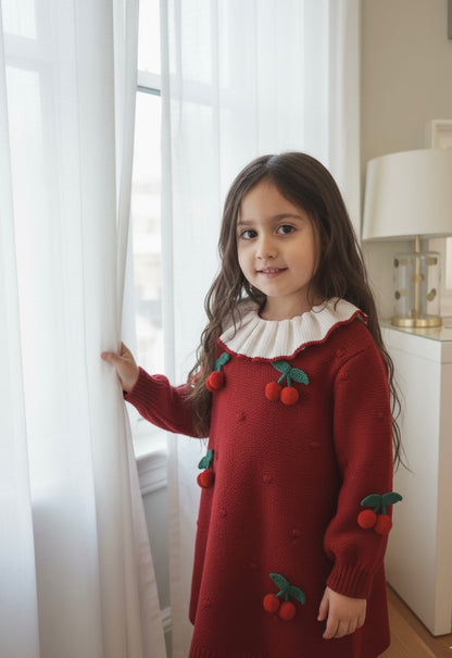 Cherry Red Knit Girls Dress