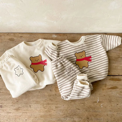 Bear Stripe Sweatshirt and Sweatpants Set - Peachy Bloomers