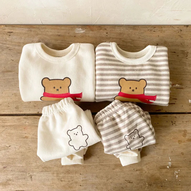 Bear Stripe Sweatshirt and Sweatpants Set - Peachy Bloomers