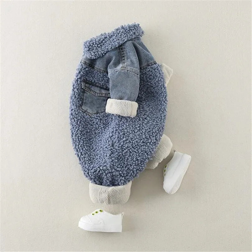 Baby Blue Denim Fleece Romper - Peachy Bloomers