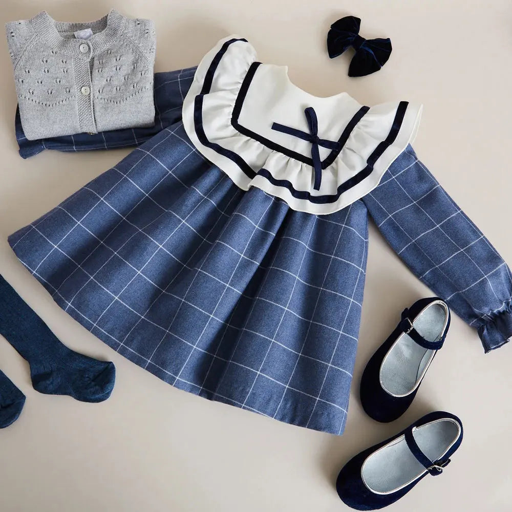 Ruffle Blue Plaid Dress