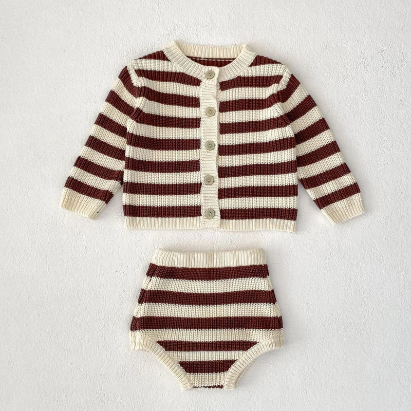 Cozy Striped Baby Knit Set – 2 Piece Sweater and Bloomers Outfit