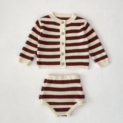 Cozy Striped Baby Knit Set – 2 Piece Sweater and Bloomers Outfit
