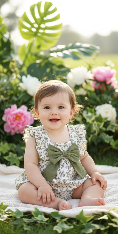 Gardenia Floral Baby Onesie with Bow