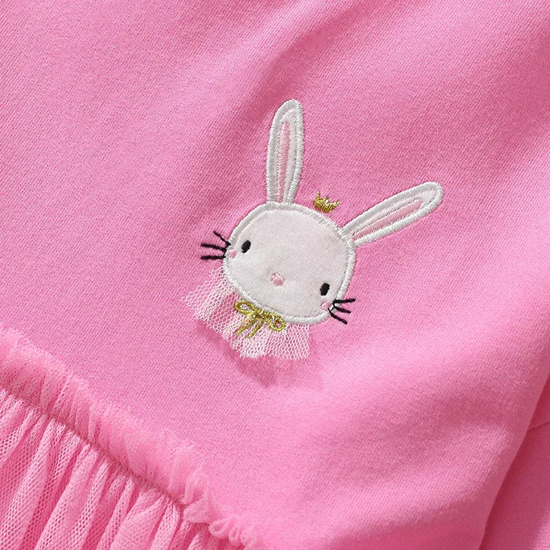 Girls Pink Bunny Dress with Tulle Skirt