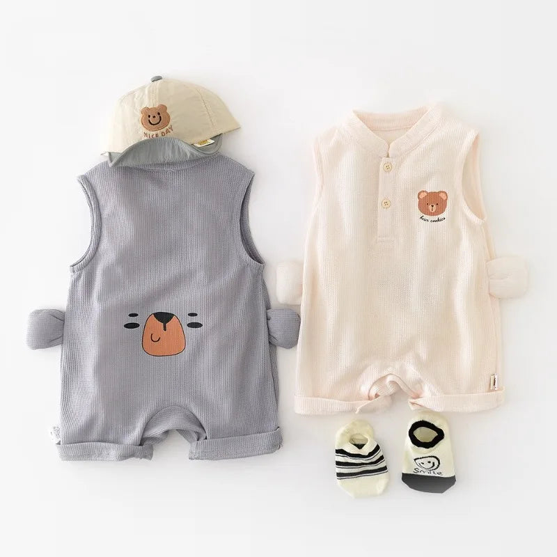 Bear Sleeveless Baby Romper – Soft & Playful Summer Style