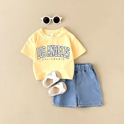 Los Angeles Cotton T-Shirt and Denim Shorts