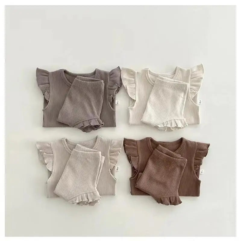Ruffle Sleeve Cotton Baby Girl Set – 100% Cotton Summer Outfit
