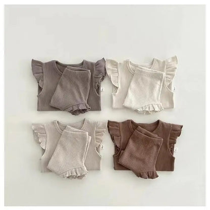 Ruffle Sleeve Cotton Baby Girl Set – 100% Cotton Summer Outfit