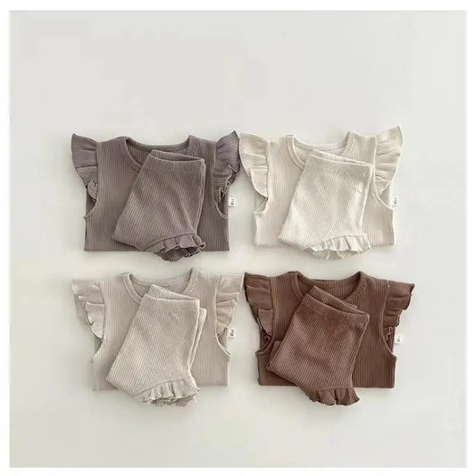 Ruffle Sleeve Cotton Baby Girl Set – 100% Cotton Summer Outfit