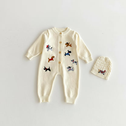 Little Puppy Pure Cotton Knit Baby Jumpsuit