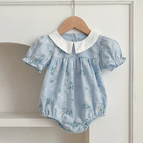 Eloise Baby Blue Floral Onesie - Peachy Bloomers