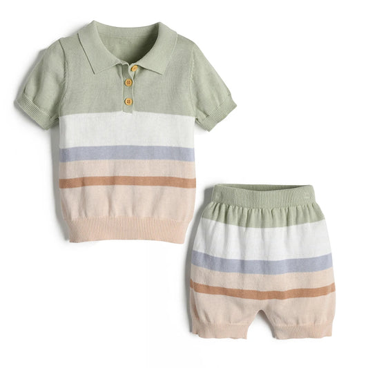 Stripe Cotton Knit Top and Shorts Set