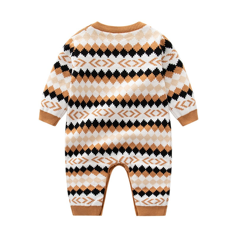 Geo Cotton Knit Romper and Beanie - Peachy Bloomers