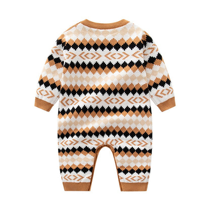 Geo Cotton Knit Romper and Beanie - Peachy Bloomers