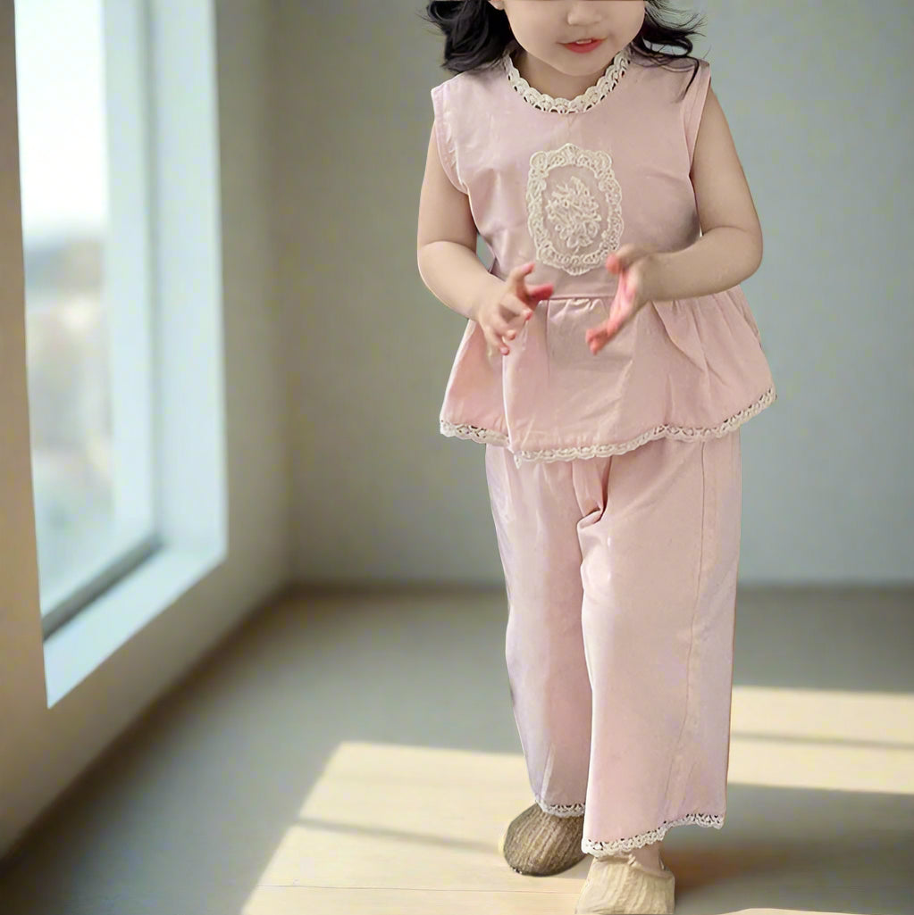 Girls Bohemian Pale PInk Cotton Set