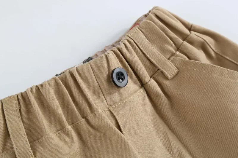 Boys Cotton Casual Pants with Plaid Cuffs