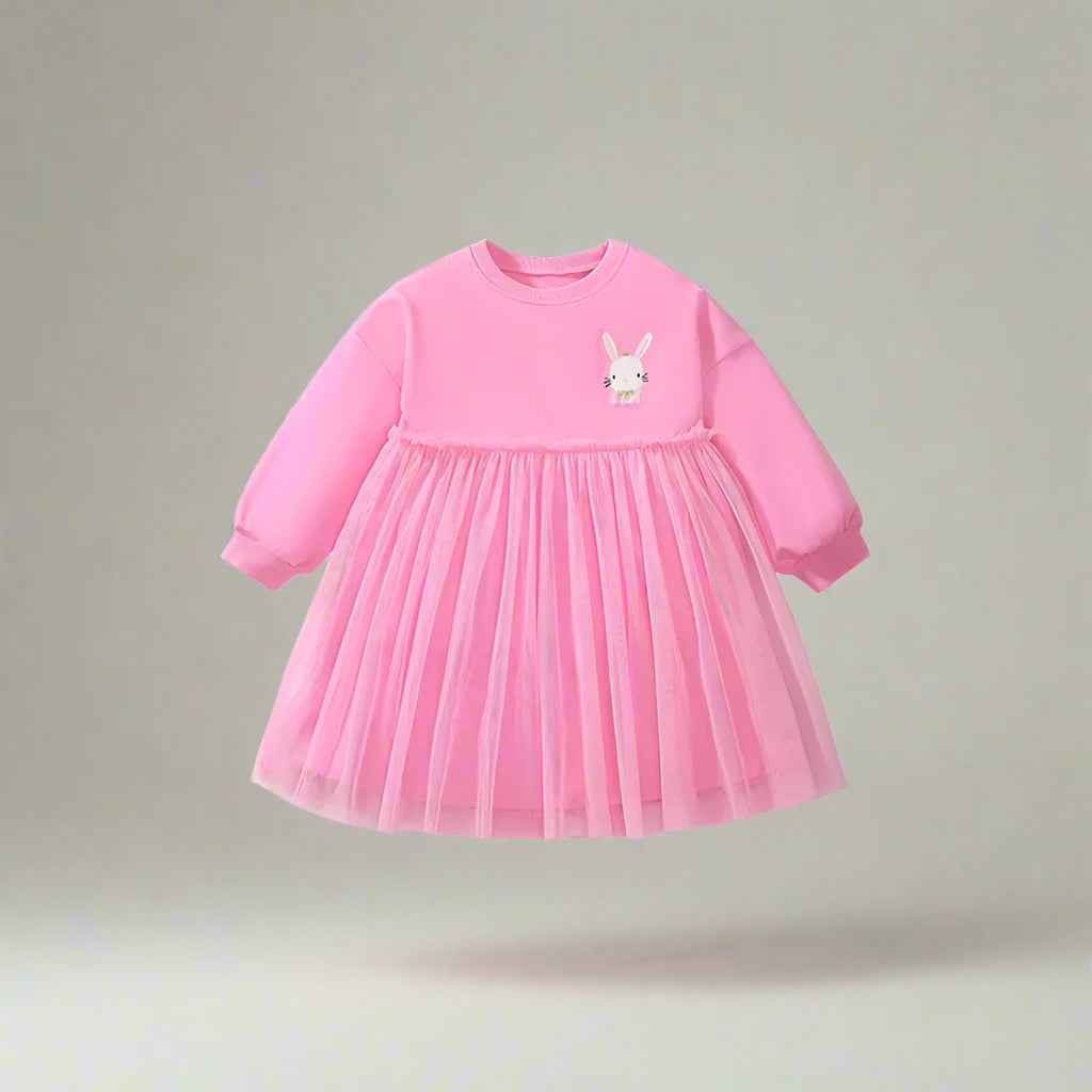 Girls Pink Bunny Dress with Tulle Skirt