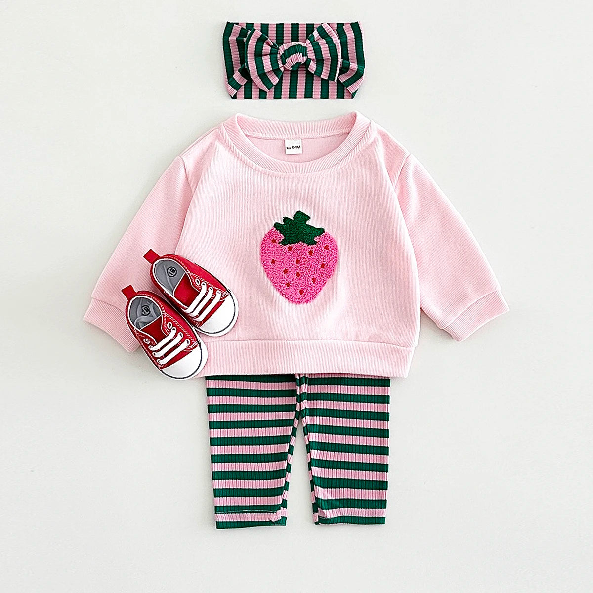 Strawberry Sweatshirt and Stripe Leggings Set