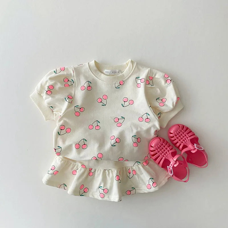 Girls Cherry Top and Skirt Set - Peachy Bloomers