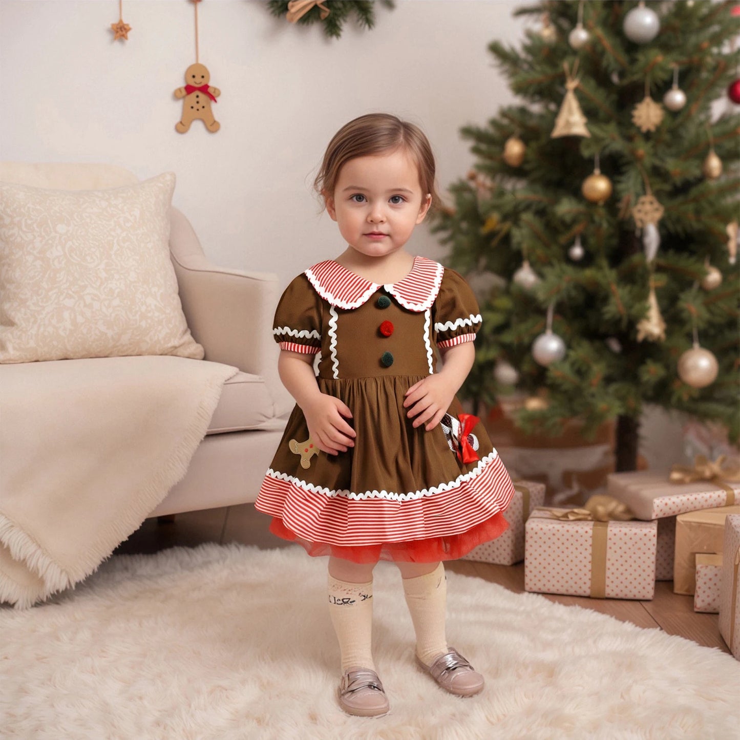 Girls Christmas Gingerbread Dress