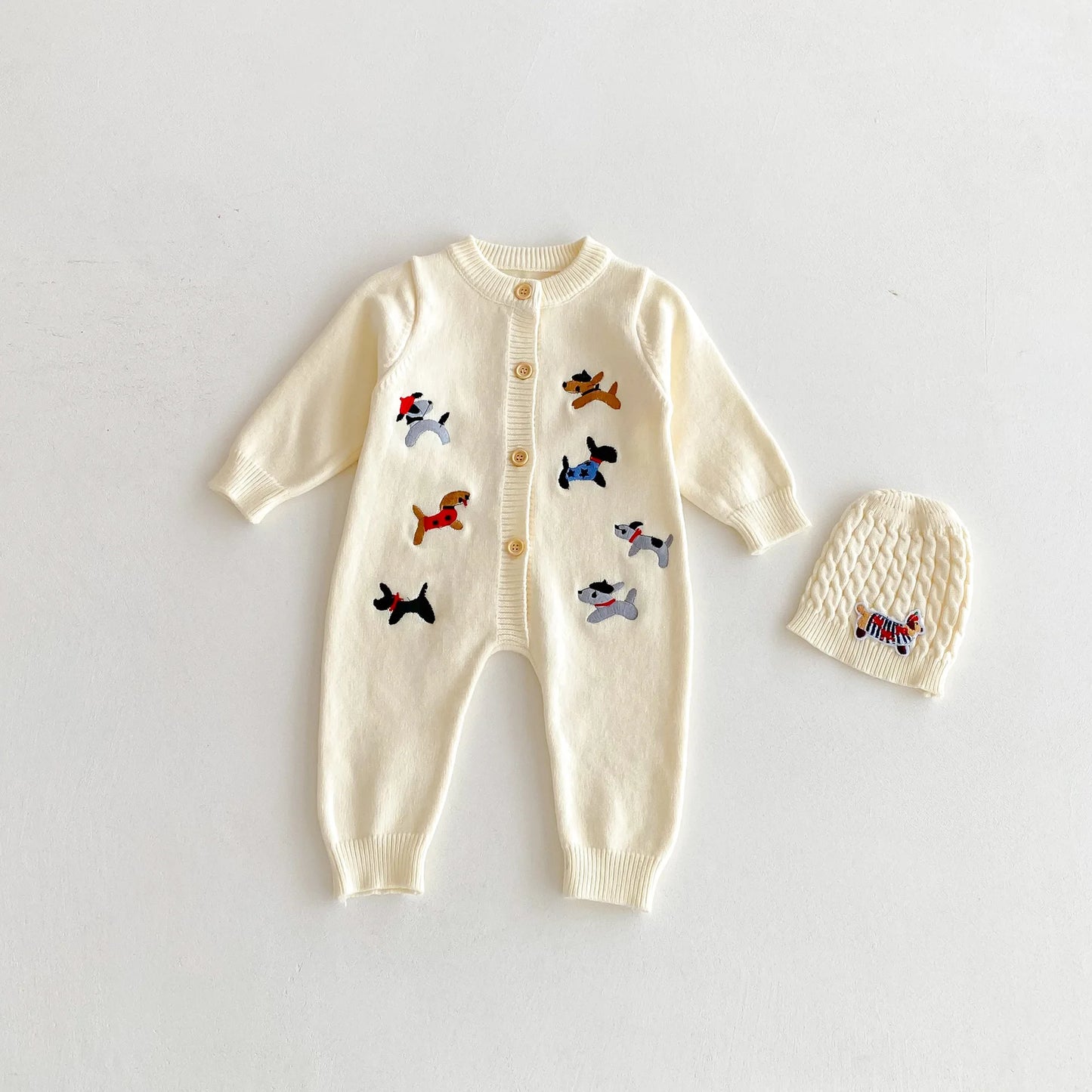 Little Puppy Pure Cotton Knit Baby Jumpsuit