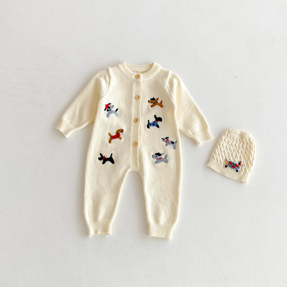 Little Puppy Pure Cotton Knit Baby Jumpsuit