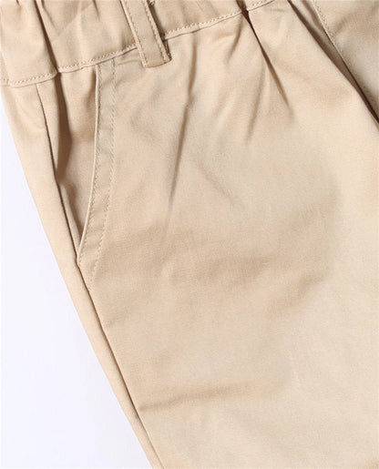 Classic Boys Khaki Pants with Plaid Cuff Detail