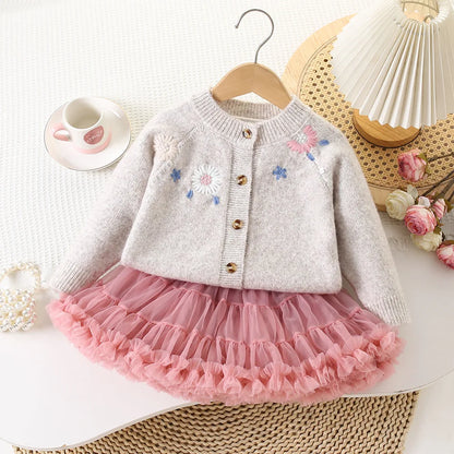 Girls Daisy Floral Soft Knit Cardigan
