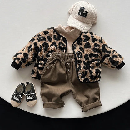 Leopard Print Fleece Girls Jacket