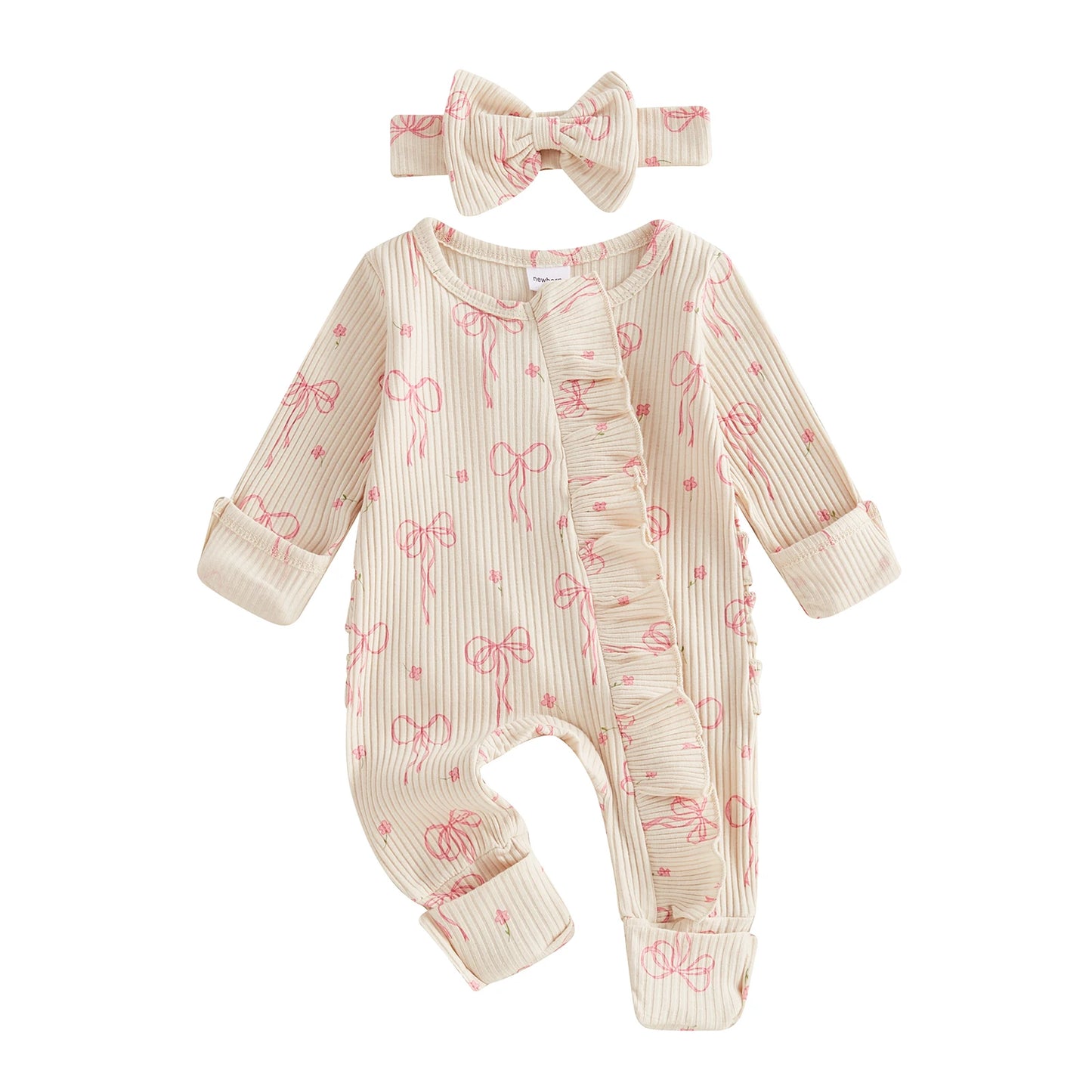 Newborn Ruffle Bow Jumpsuit with Headband