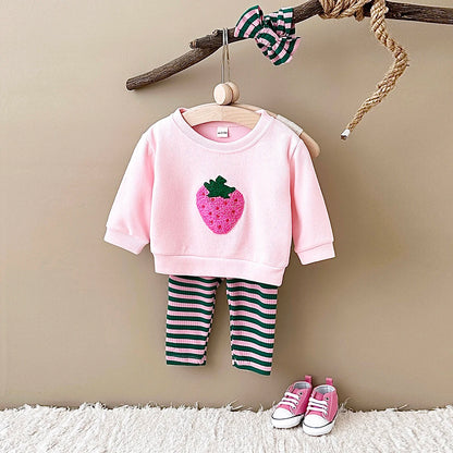 Strawberry Sweatshirt and Stripe Leggings Set