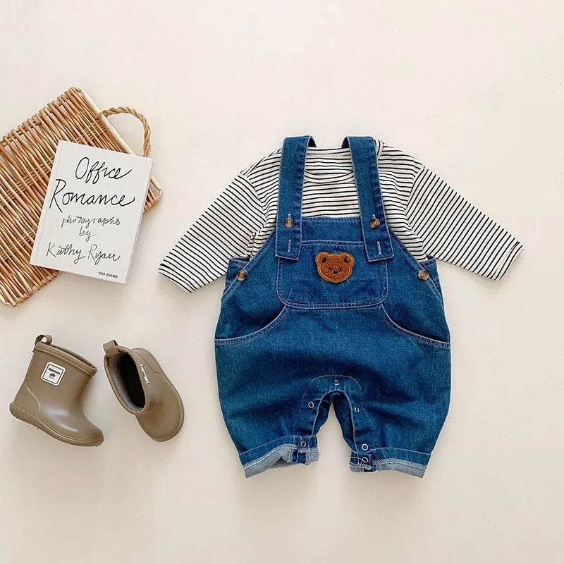 Bear Denim Jumpsuit and T-shirt Set - Peachy Bloomers