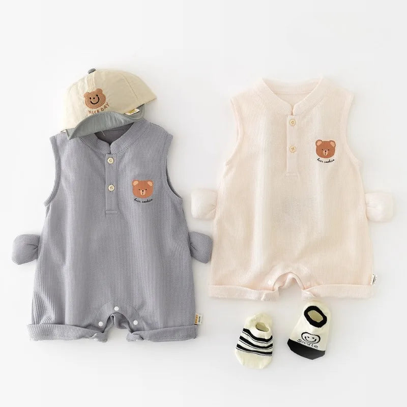 Bear Sleeveless Baby Romper – Soft & Playful Summer Style