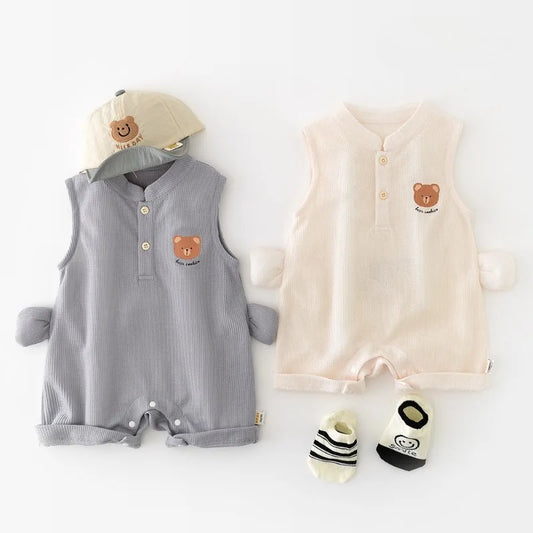 Bear Sleeveless Baby Romper – Soft & Playful Summer Style