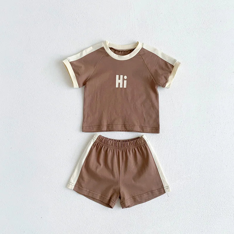 "Hi" Boys Cotton T-shirt and Shorts Set - Peachy Bloomers