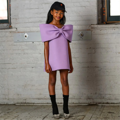 Big Bow Girls Party Dress - Peachy Bloomers