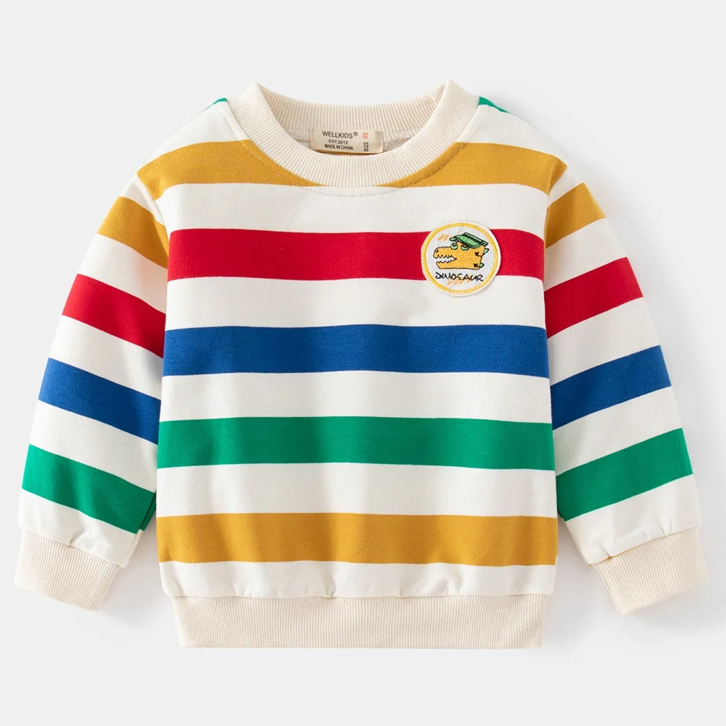 Dinosaur Colorful Stripe Cotton Sweater