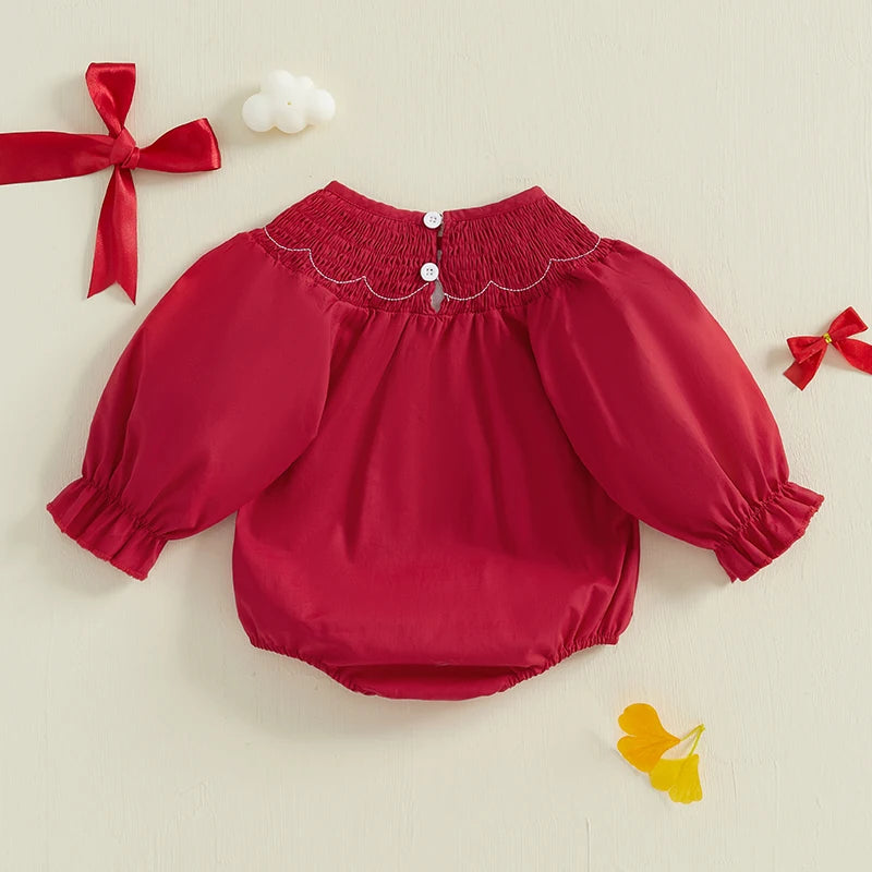 Toddler Girls Smocked Bow Holiday Romper