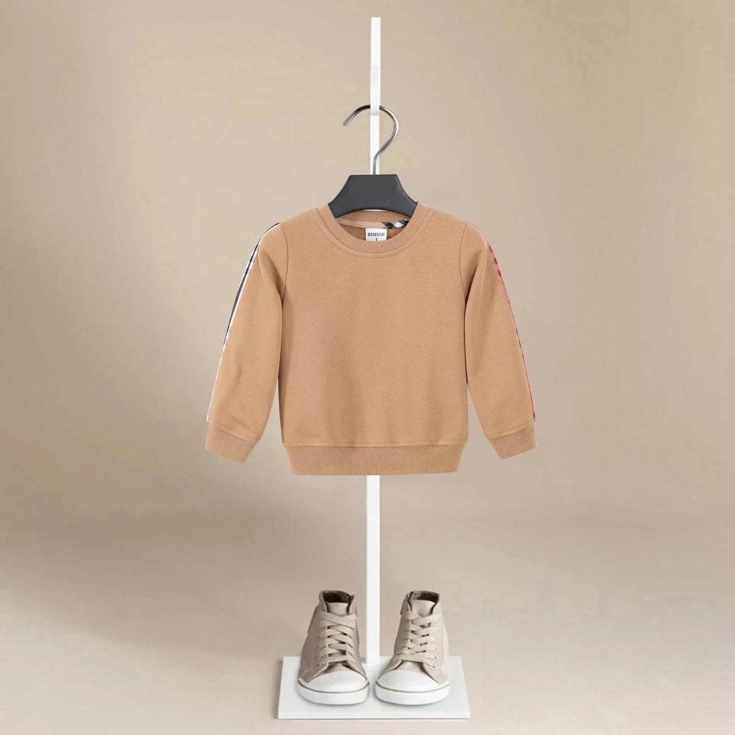 Boys Sweatshirt and Jeans Set with British Plaid Trimming - Peachy Bloomers