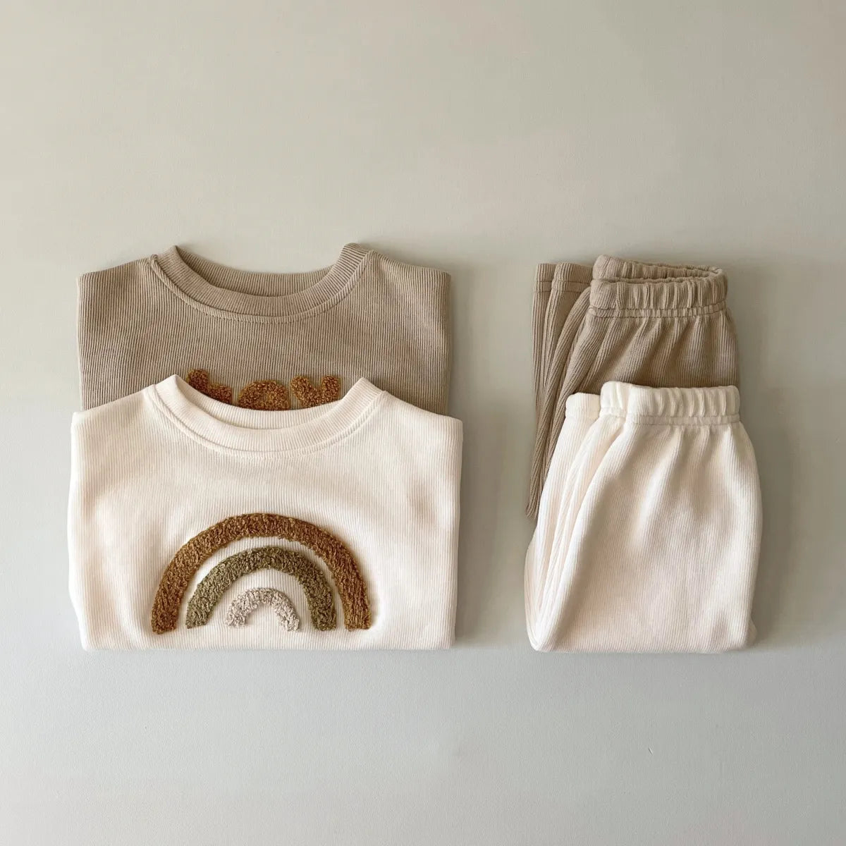 "Hei Cutie" & Rainbow Sweatshirt and Sweatpants Set - Peachy Bloomers