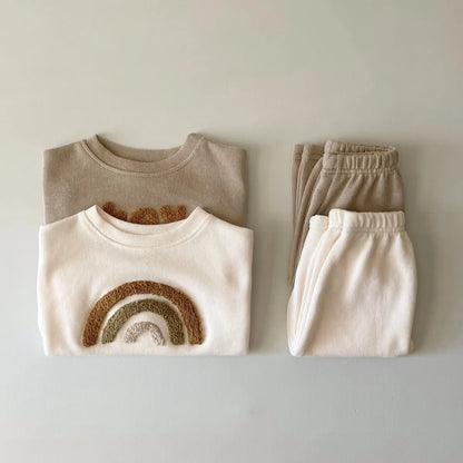 "Hei Cutie" & Rainbow Sweatshirt and Sweatpants Set - Peachy Bloomers