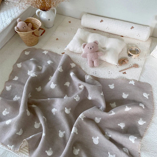 Double Sided Embroidered Stars & Bear Baby Blanket - Peachy Bloomers