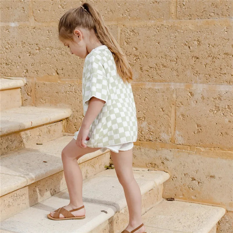 Checkered Knit Toddler Top & Shorts Set