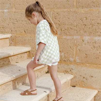 Checkered Knit Toddler Top & Shorts Set
