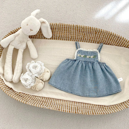 Daisy Denim Set for Girls – Cotton Summer Outfit with Embroidered Details