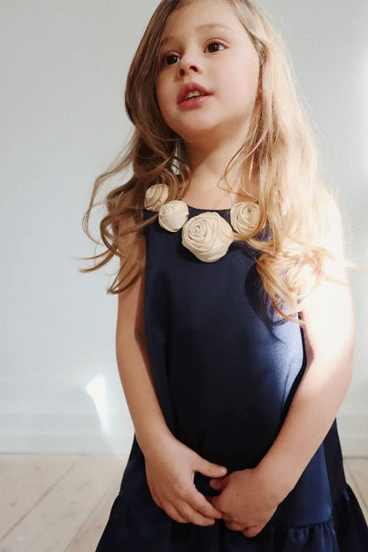 Girls Navy Rose Dress