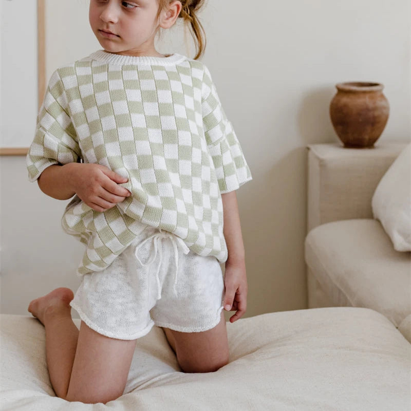 Checkered Knit Toddler Top & Shorts Set